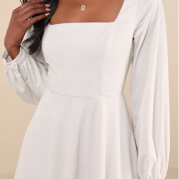 Lulus Daily Affection Beige Corduroy Mini Dress With Pockets - Size S - Picture 2 of 5